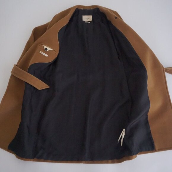 Aritzia Wilfred Brown 70% Wool 10% Cashmere Belted Trench Peacoat Coat Small - Picture 16 of 16